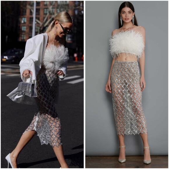 Bronx and Banco Dresses & Skirts - Bronx & Banco SET Afiya Feather x Coco Sequin Beaded Midi Skirt Set Medium NWT